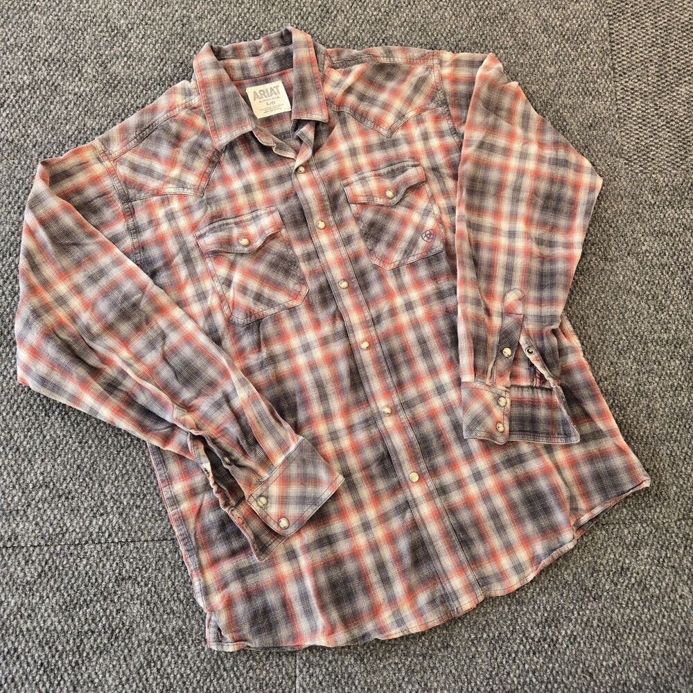 Ariat Retro Fit Men’s Pearl Snap Flannel Shirt Red Plaid Sz L Cowboy Western